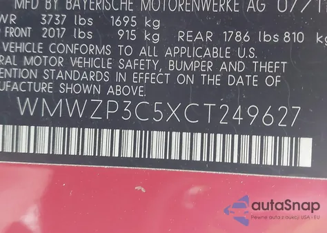 2012 Mini Cooper S z USA, uszkodzony, nr VIN WMWZP3C5XCT249627